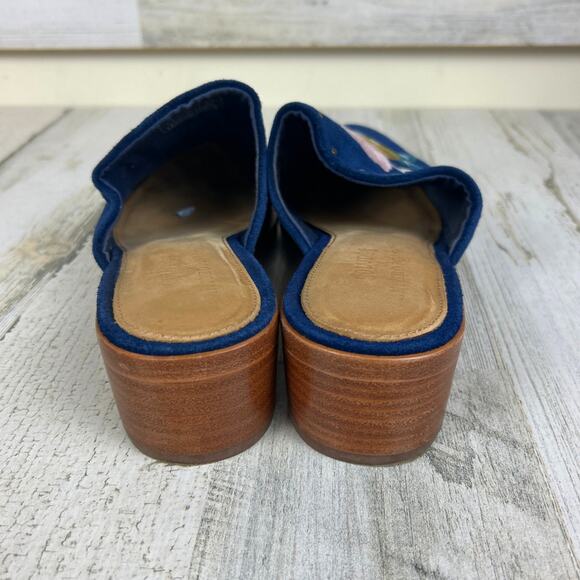 Soludos by Anthropologie Women’s 8.5 Blue Suede Floral Embroidered Slip-On Flats - Picture 5 of 8